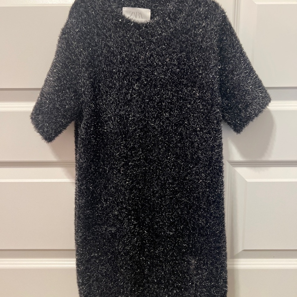 Zara Black Fuzzy Knit Dress